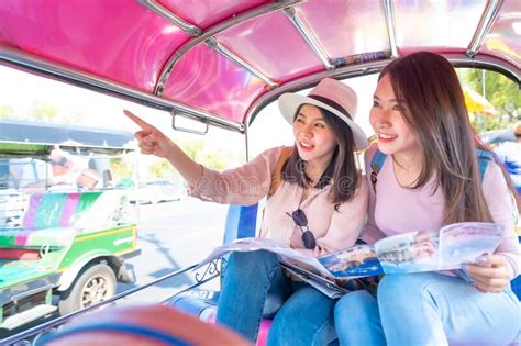 Asian Women Traveler Sightseeing By Tuk Tuk Taxi Stock Image Image Of
