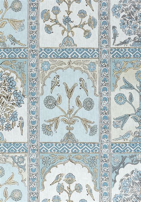 F910633 Indian Panel Printed Fabrics Spa Blue From The Thibaut Ceylon