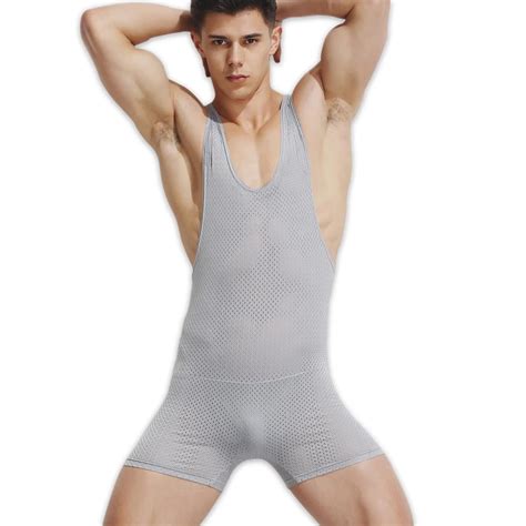 Sexy Mesh Onesies Men Vest Tank Top Bodysuit Quality Adults Short Pajamas Male Underwear