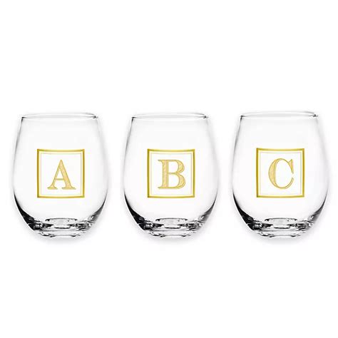 Monogram Letter Stemless Wine Glass In Gold Bed Bath And Beyond Canada