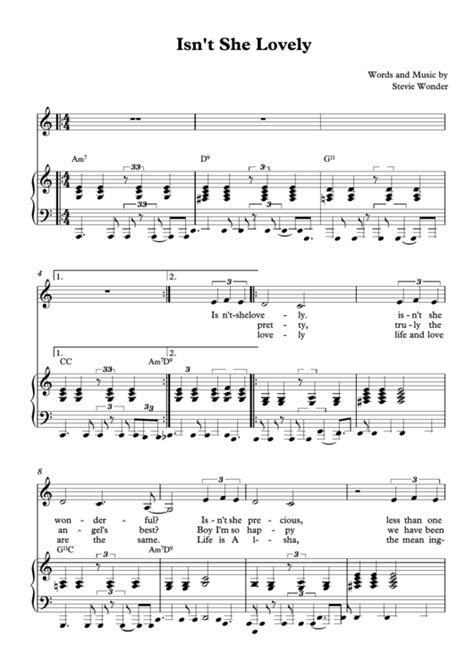 Isnt She Lovely Stevie Wonder Sheet Music Printable Pdf Download