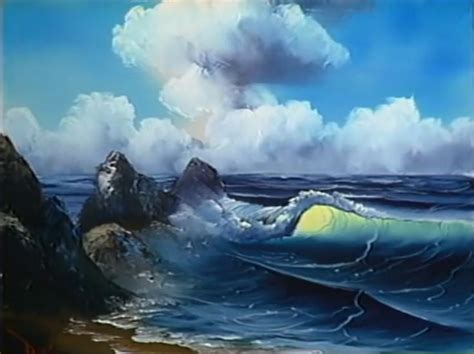 A Painting Of Waves Crashing On Rocks In The Ocean