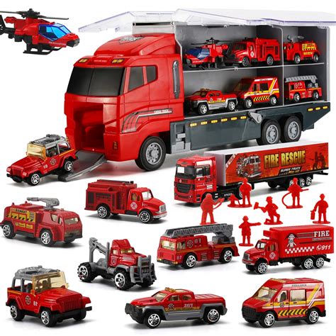 Buy 19 Pcs Fire Truck With Firefighter Toy Set Mini Die Cast Fire