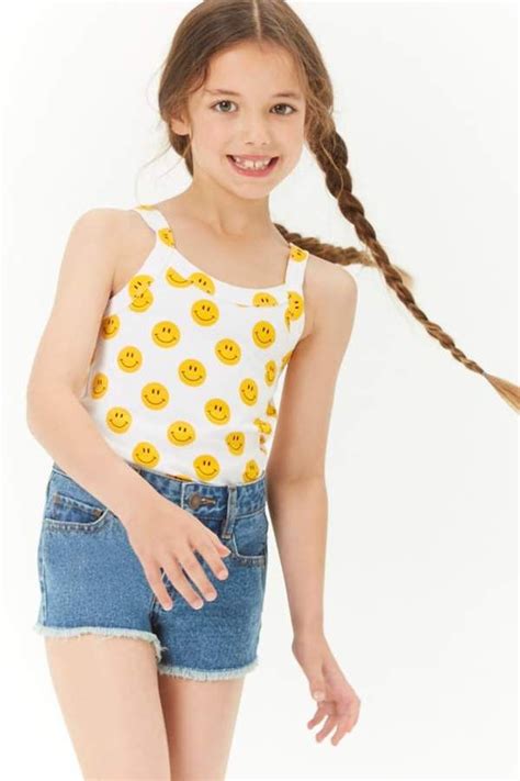 Forever 21 Girls Happy Face Graphic Tank Top Kids Girl Fashion
