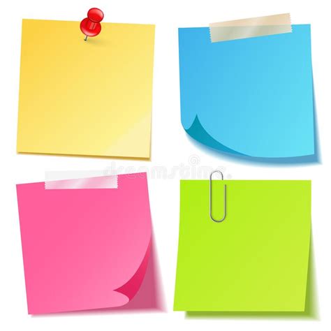Realistic Colorful Blank Sticky Notes With Clip Binder Colored Sheets