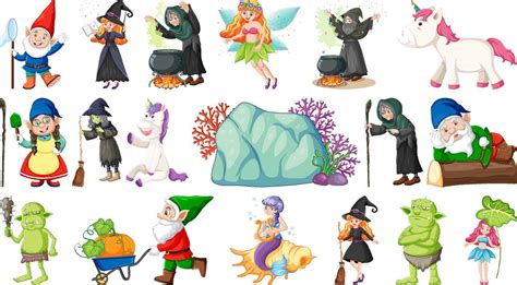 Set Of Fantasy Fairy Tale Characters And Elements 4719170 Vector Art At