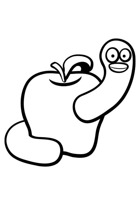 Kleurplaat worm in appel . Gratis kleurplaten om te printen afb 30487.