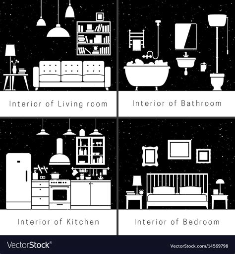 Interior Silhouettes Flat Rooms Royalty Free Vector Image