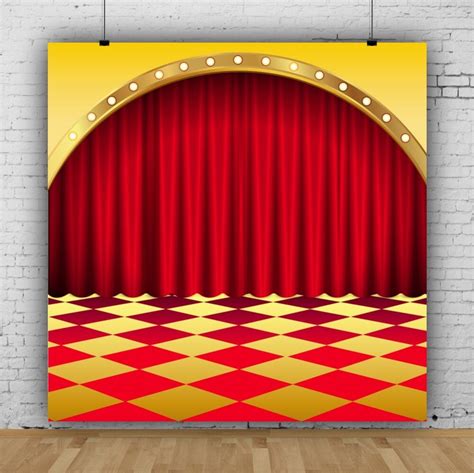 Laeacco Red Curtain Stage Baby Party Interior Circus Photography