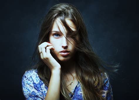 Download Hair Brunette Blue Eyes Woman Model Hd Wallpaper By Zachar Rise