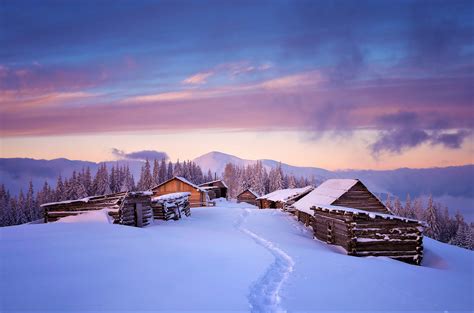 Cabins On Winter Mountain