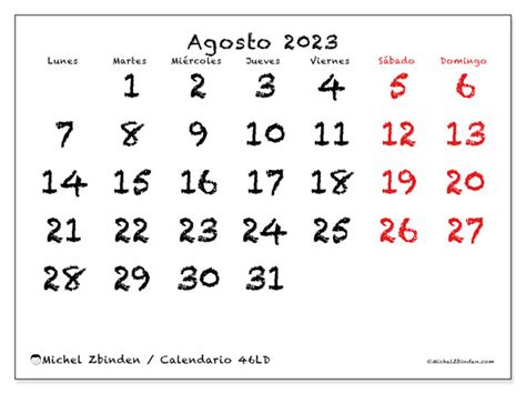 Calendario Agosto De 2023 Para Imprimir “772ld” Michel Zbinden Ve