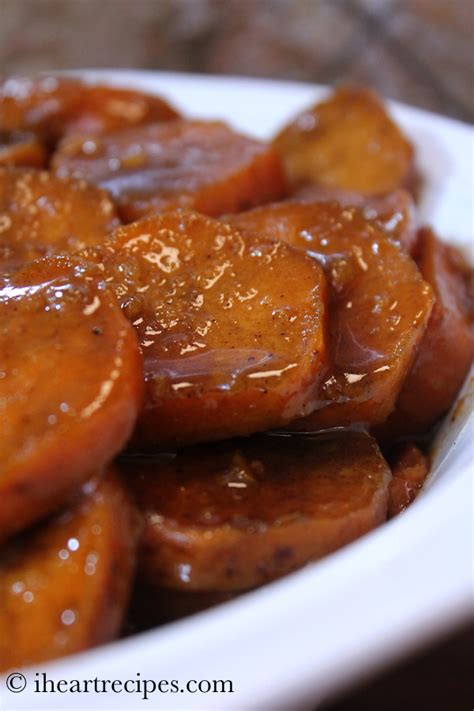 The yams are sliced or chopped into pieces and coated in a mixture of sugar, butter, and spices before being. Slow Cooker Candied Yams | I Heart Recipes