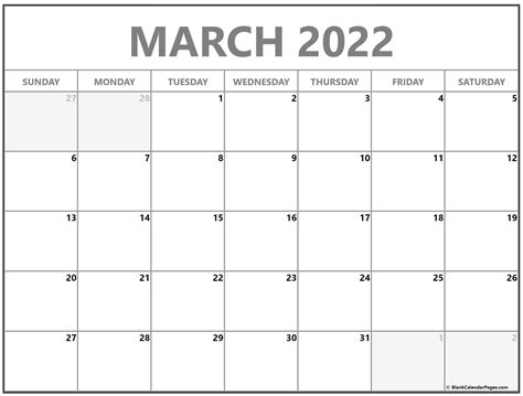 Printable Calendar 2022 March Free Letter Templates
