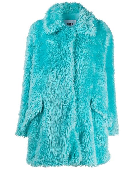 Msgm Faux Fur Short Coat In Blue Lyst