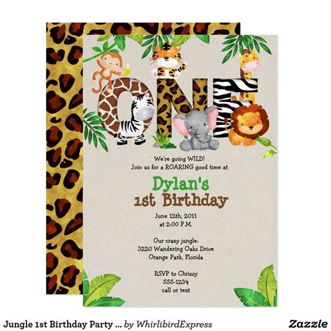 Jungle 1st Birthday Party Invitations | Zazzle.com in 2020 | 1st