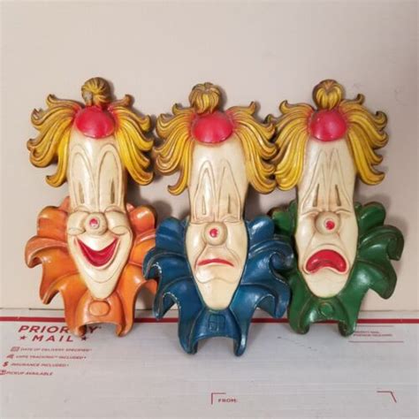 Vintage Set Of 3 Sexton Metal Clown Head Wall Art Hangings Plaques Circus Mcm Ebay