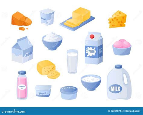 Cartoon Dairy Products On Transparent Vector Illustration