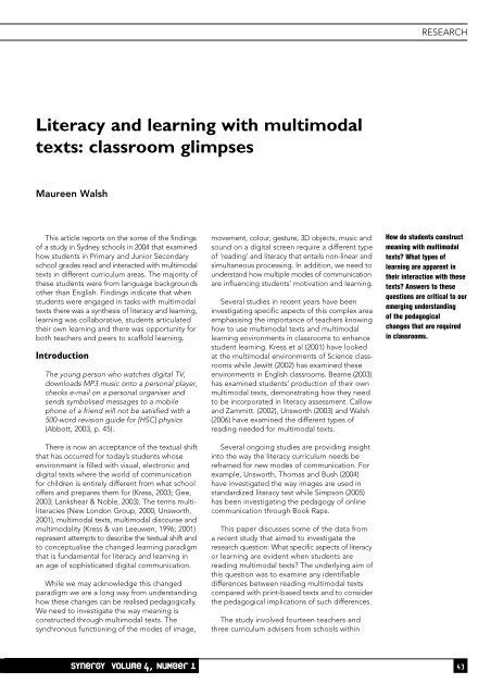 Literacy And Learning With Multimodal Texts Classroom Glimpses