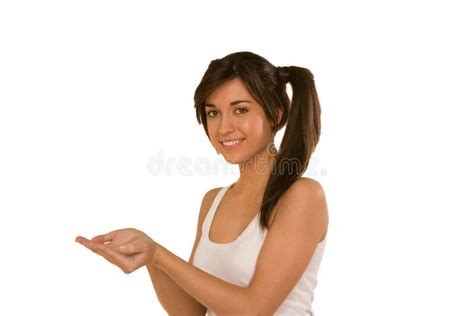 Young Woman With An Open Handpalm Up Stock Photo Image Of Product