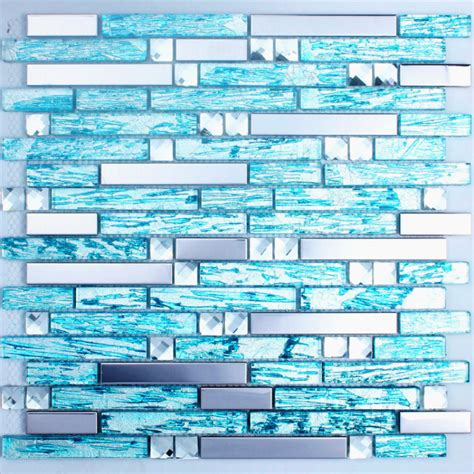 Stainless Steel Backsplash Blue Glass Mosaic Tiles Kitchen Back Splash Cheap Diamond Mosaic H20