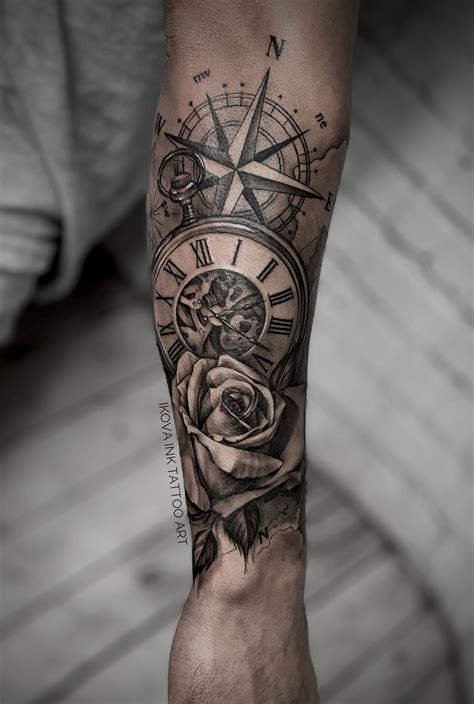 Tattoo Uploaded By Ikova Tattoo Studio • Rose Clock Compass Watch