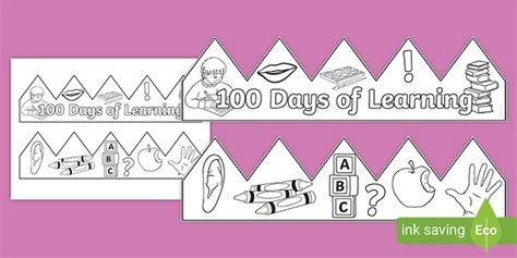 100 days of learning crown cut out primary resource