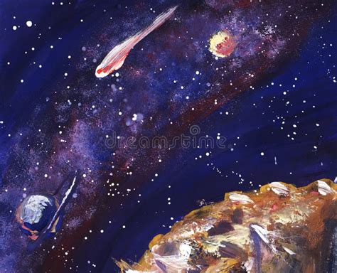 Outer Space With The Milky Way Stars And Planets Hand Painted