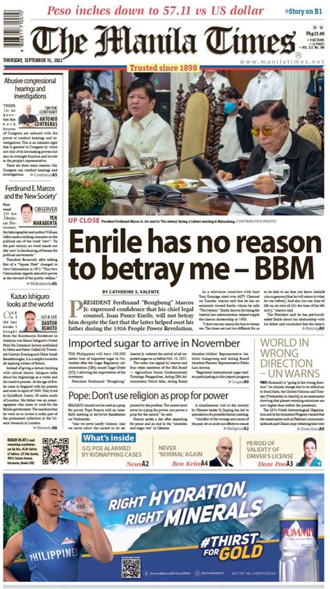The Manila Times Front Page September 15 2022 The Manila Times