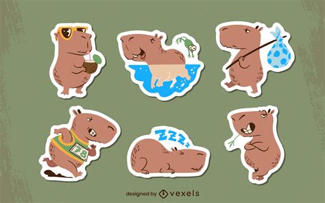 Cartoon Capybaras Sticker Set Vector Download