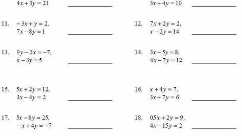 solving systems of equations by elimination worksheets