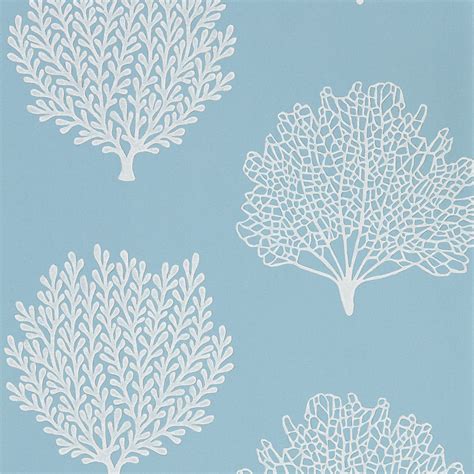 Four White Trees On A Blue Background With The Wordssea Corals