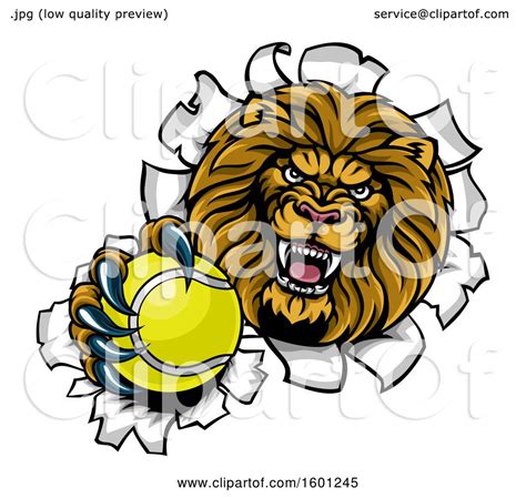 Clipart Of A Tough Lion Sports Mascot Holding Out A Tennis Ball And