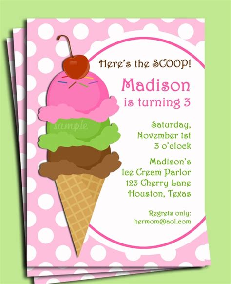 Ice Cream Invitation Printable Or Printed With Free Shipping Pink