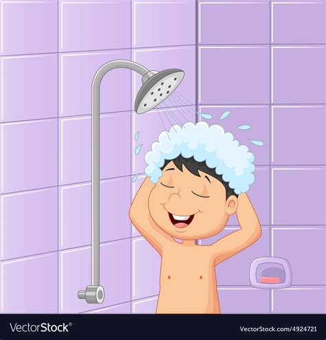 Boy In A Bath Room Taking A Shower Royalty Free Vector Image