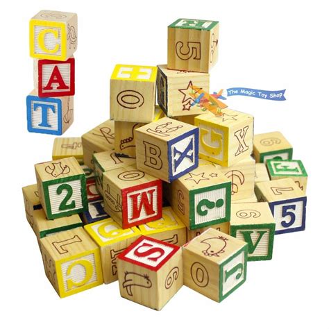Wooden Abc 123 Building Blocks Kids Alphabet Letters Numbers Bricks Toy