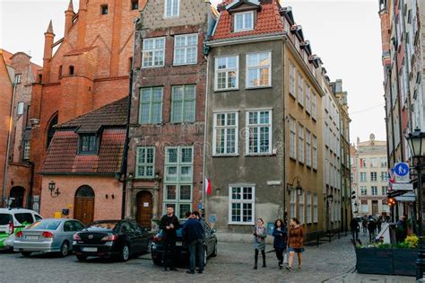 Old Street Typical Decorative Medieval Tenement Houses In Gdansk