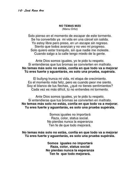 Letra De Cancion No Temas Más Pdf
