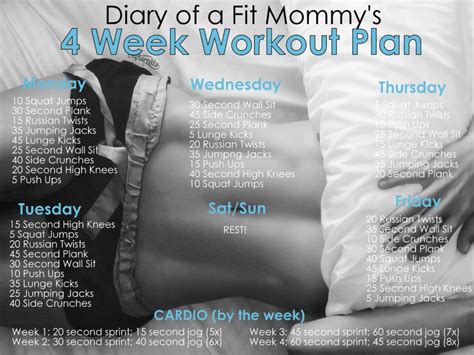 The ultimate bodybuilding diet, nutrition and workout plan. Diary of a Fit Mommy4 Week No-Gym Home Workout Plan ...