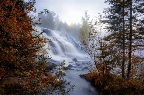 Nature Fall Water Waterfall Trees Mist Hd Wallpaper