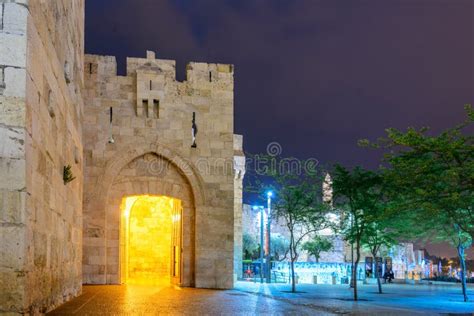 Jaffa Gate At Night Jerusalem Old City Stock Image Image Of