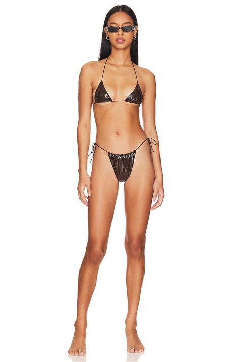 Oséree Latex Microkini Bikini Set in Brown Lyst