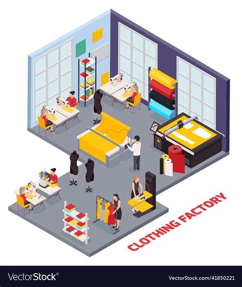 Clothing Factory Isometric Composition Royalty Free Vector