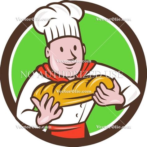 Baker Holding Bread Loaf Circle Cartoon Royalty Free Cartoon Vectors