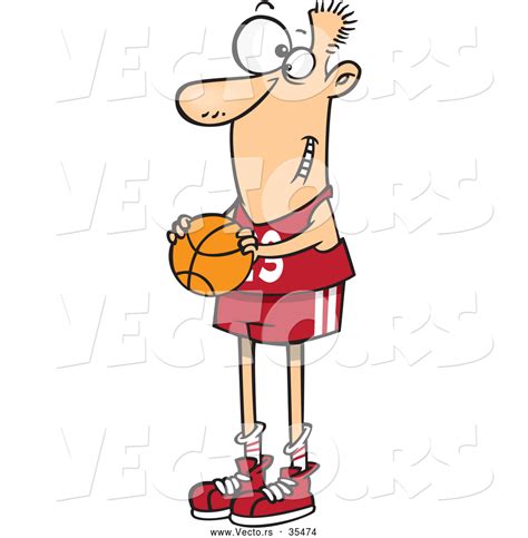 Vector Of A Skinny Cartoon Basketball Player With Long Legs Holding A