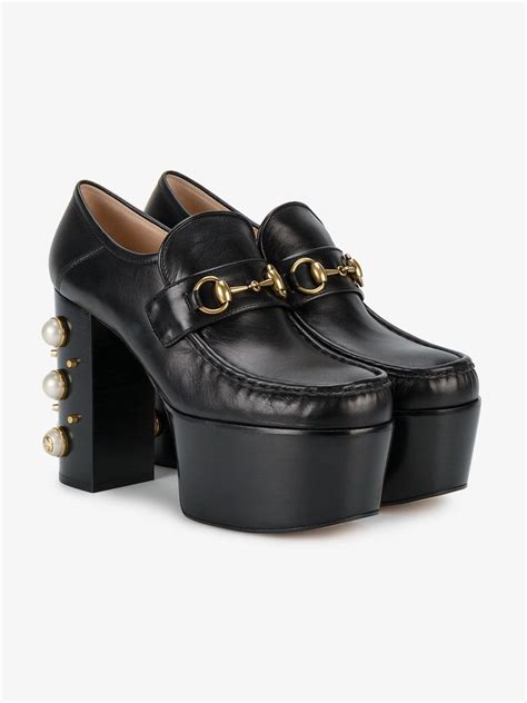 Gucci Leather Studded Heel Horsebit Platform Loafers In Black Lyst
