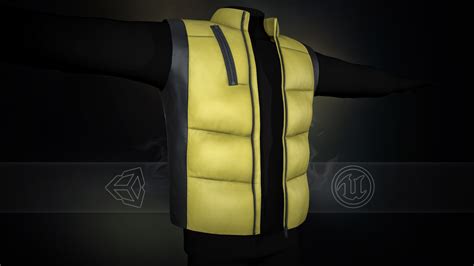 3d Asset Black And Yellow Puffer Vest Cgtrader