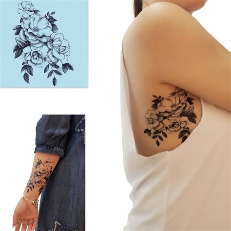 Dalin 4 Sheets Sexy Temporary Tattoos For Women Flowers Collection Chrysanthemum