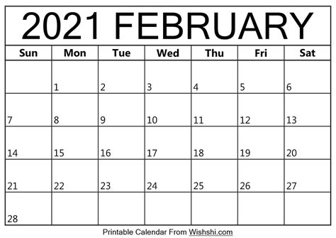 Portrait) on one page in easy to print pdf format. February 2021 Calendar Printable - Free Printable ...