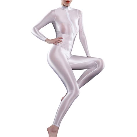 Women Ultra Shiny Bodysuit 2 Way Zipper Swimsuit Leotard Jumpsuit Clubwear New